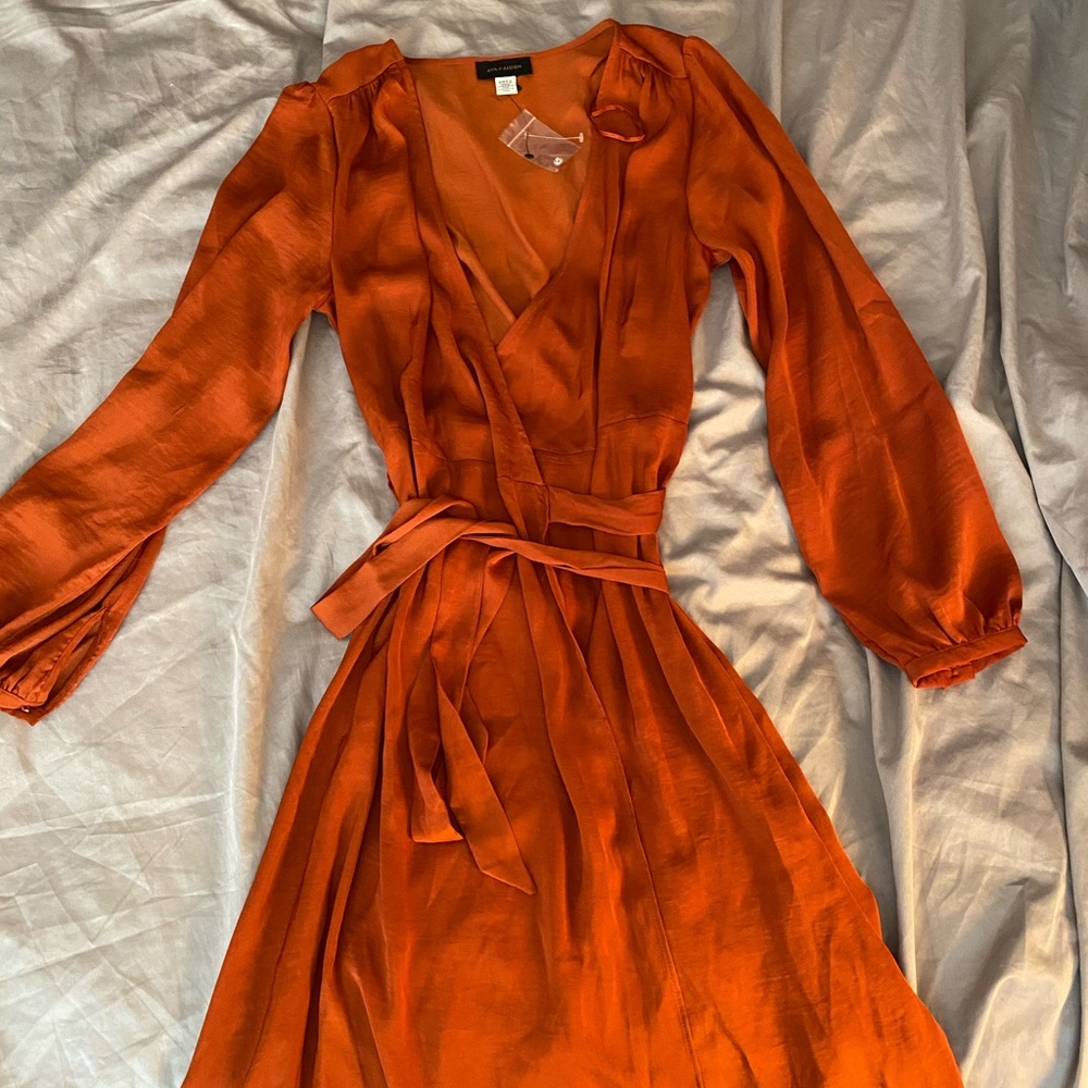 Satin Long Sleeve Tie Dress